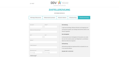 Screenshot von KDS Dresden mit einem Formular